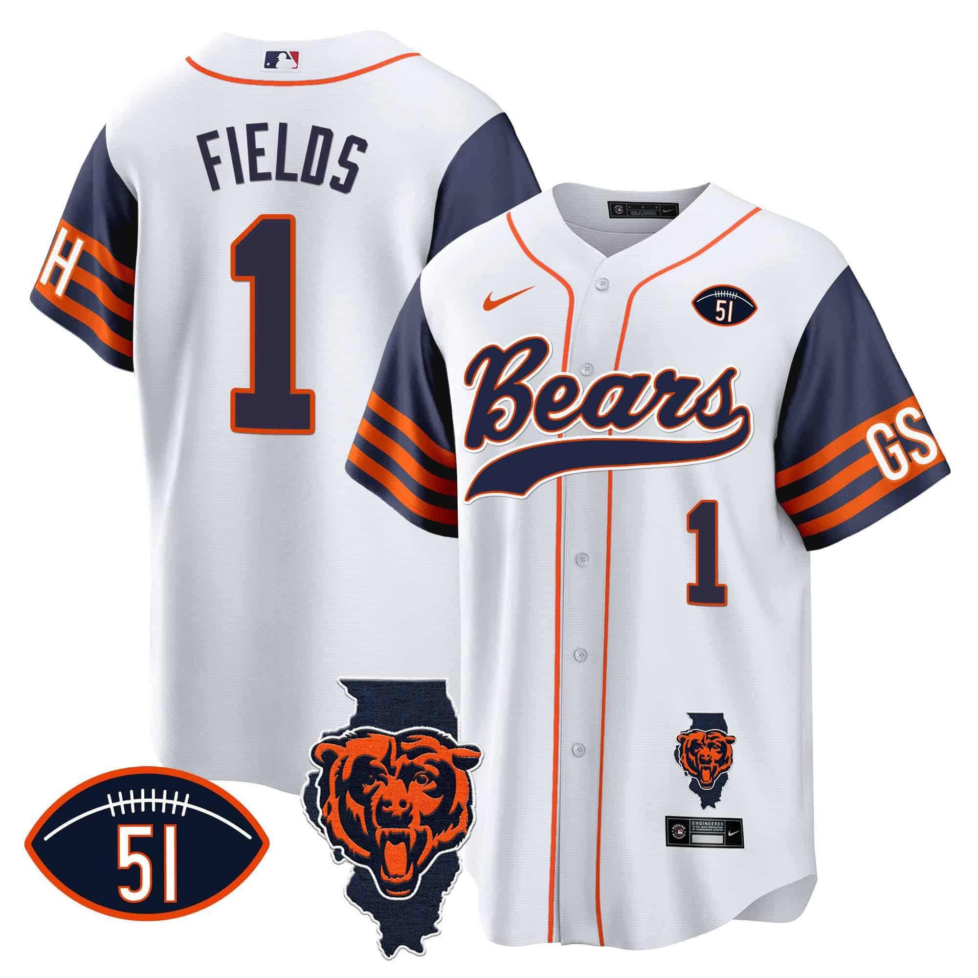 Men Chicago Bears #1 Fields White 2024 Nike Patch Baseball NFL Jersey style 1->indianapolis colts->NFL Jersey